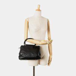 Pre Owned Chanel Black CC Lambskin Tortoise Handle Tote