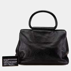 Pre Owned Chanel Black CC Lambskin Tortoise Handle Tote