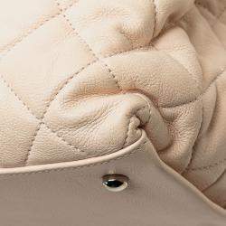Pre Owned Chanel Beige Mini Quilted Lambskin Chain Me Tote