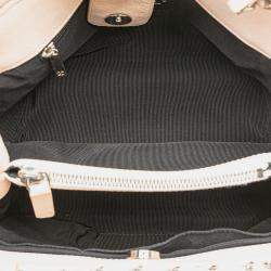 Pre Owned Chanel Beige Mini Quilted Lambskin Chain Me Tote
