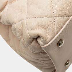 Pre Owned Chanel Beige Mini Quilted Lambskin Chain Me Tote