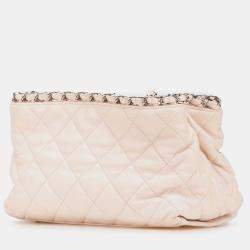 Pre Owned Chanel Beige Mini Quilted Lambskin Chain Me Tote