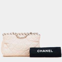 Pre Owned Chanel Beige Mini Quilted Lambskin Chain Me Tote