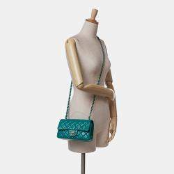 Pre Owned Chanel Blue Mini Rectangular Classic Lambskin Single Flap