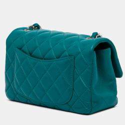 Pre Owned Chanel Blue Mini Rectangular Classic Lambskin Single Flap