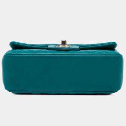 Pre Owned Chanel Blue Mini Rectangular Classic Lambskin Single Flap