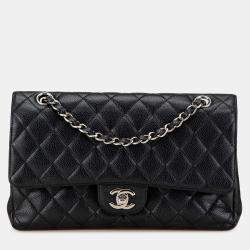 Pre Owned Chanel Black Medium Classic Caviar Double Flap