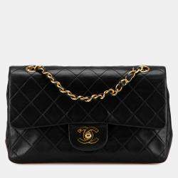 Pre Owned Chanel Black Small Classic Lambskin Double Flap