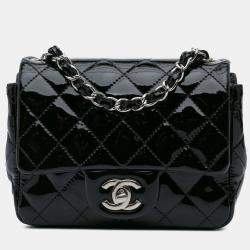 Pre Owned Chanel Black Mini Square Classic Patent Single Flap