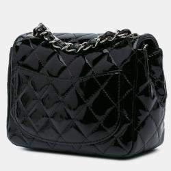 Pre Owned Chanel Black Mini Square Classic Patent Single Flap