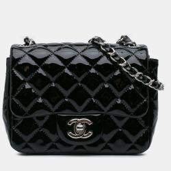 Pre Owned Chanel Black Mini Square Classic Patent Single Flap