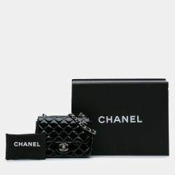 Pre Owned Chanel Black Mini Square Classic Patent Single Flap