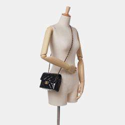 Pre Owned Chanel Black Mini Square Classic Patent Single Flap