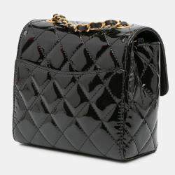 Pre Owned Chanel Black Mini Square Classic Patent Single Flap