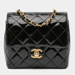Pre Owned Chanel Black Mini Square Classic Patent Single Flap