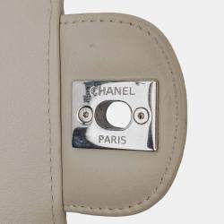 Pre Owned Chanel White Small Classic Chevron Lambskin Double Flap