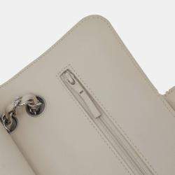 Pre Owned Chanel White Small Classic Chevron Lambskin Double Flap