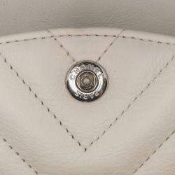 Pre Owned Chanel White Small Classic Chevron Lambskin Double Flap