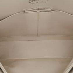 Pre Owned Chanel White Small Classic Chevron Lambskin Double Flap