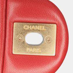 Pre Owned Chanel Red Small Quilted Lambskin Chain Link Flap