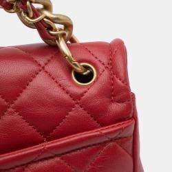 Pre Owned Chanel Red Small Quilted Lambskin Chain Link Flap