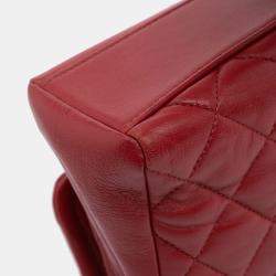 Pre Owned Chanel Red Small Quilted Lambskin Chain Link Flap