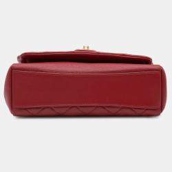 Pre Owned Chanel Red Small Quilted Lambskin Chain Link Flap