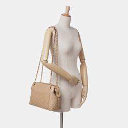 Pre Owned Chanel Beige Quilted Lambskin Sun Charm Chain Crossbody