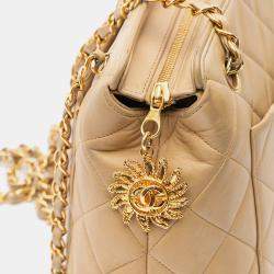 Pre Owned Chanel Beige Quilted Lambskin Sun Charm Chain Crossbody