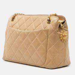 Pre Owned Chanel Beige Quilted Lambskin Sun Charm Chain Crossbody