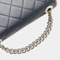 Pre Owned Chanel Blue Quilted Lambskin and Tweed Elegant Trim Flap
