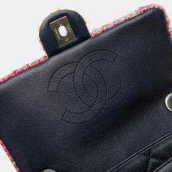 Pre Owned Chanel Blue Quilted Lambskin and Tweed Elegant Trim Flap