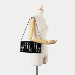 Pre Owned Chanel Black CC Chocolate Bar Patent Clutch on Chain