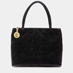 Pre Owned Chanel Black Velvet Medallion Tote