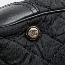 Pre Owned Chanel Black Paris New York Quilted Nylon Duffle Handbag