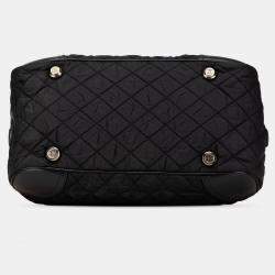 Pre Owned Chanel Black Paris New York Quilted Nylon Duffle Handbag
