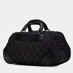 Pre Owned Chanel Black Paris New York Quilted Nylon Duffle Handbag