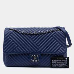 Pre Owned Chanel Blue Large Lambskin CC Crossing Flap