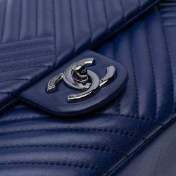 Pre Owned Chanel Blue Large Lambskin CC Crossing Flap