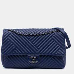 Pre Owned Chanel Blue Large Lambskin CC Crossing Flap