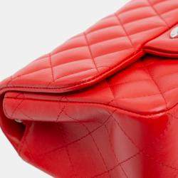 Pre Owned Chanel Red Mini Square Classic Lambskin Flap