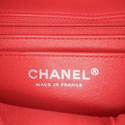 Pre Owned Chanel Red Mini Square Classic Lambskin Flap