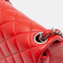 Pre Owned Chanel Red Mini Square Classic Lambskin Flap