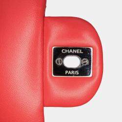 Pre Owned Chanel Red Mini Square Classic Lambskin Flap