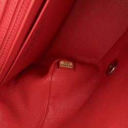 Pre Owned Chanel Red Mini Square Classic Lambskin Flap