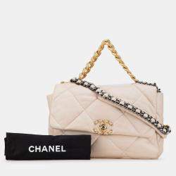 Pre Owned Chanel Cream Large Lambskin 19 Flap