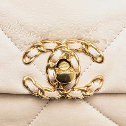 Pre Owned Chanel Cream Large Lambskin 19 Flap