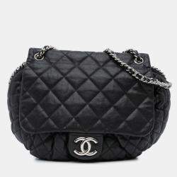 Pre Owned Chanel Black Large Lambskin Chain Around Flap