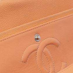 Pre Owned Chanel Orange Medium Classic Caviar Double Flap