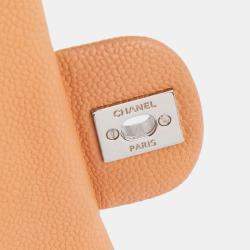Pre Owned Chanel Orange Medium Classic Caviar Double Flap
